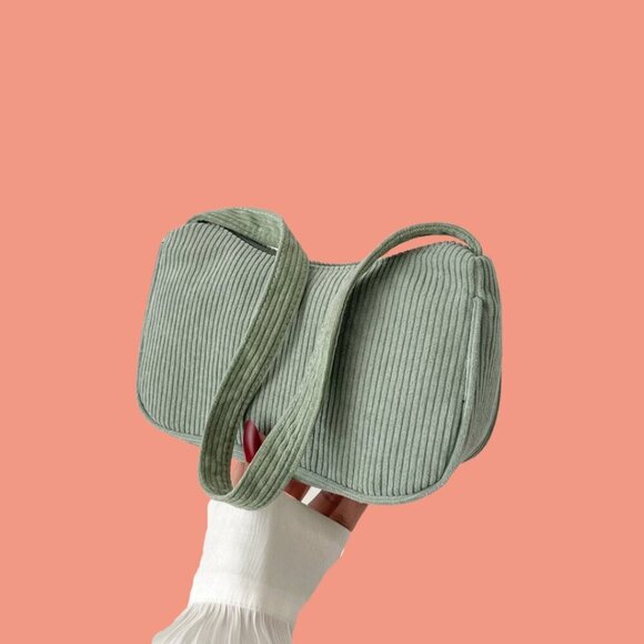 Mint Condition: Ribbed Sage Green Corduroy Shoulder Bag – Brand New! - Picture 1 of 5